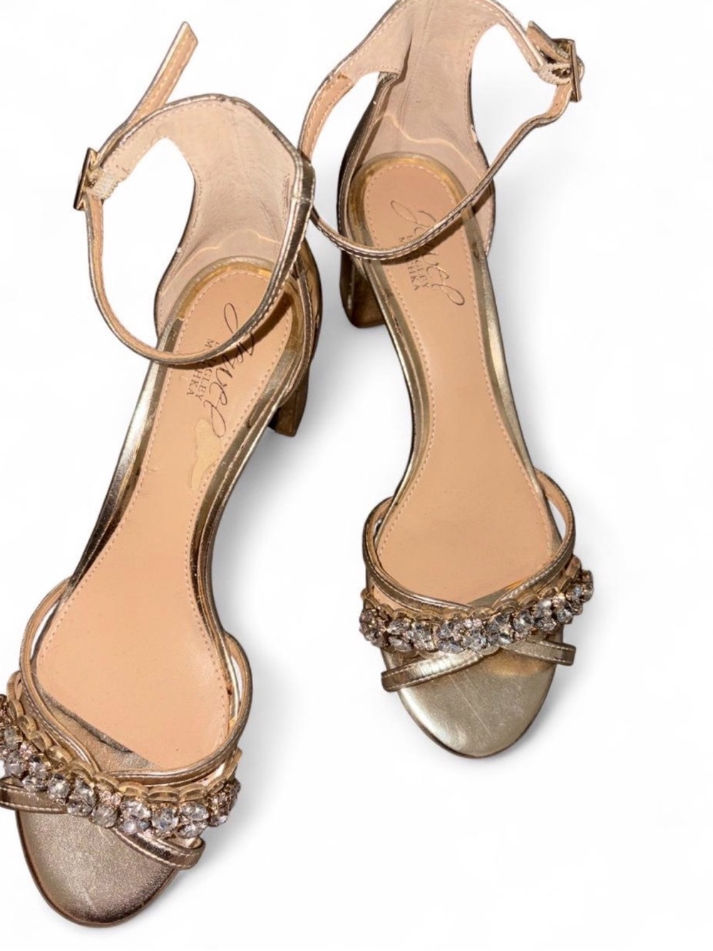 Badgley Mischka Metallic Gold Crystal-Strap Heels